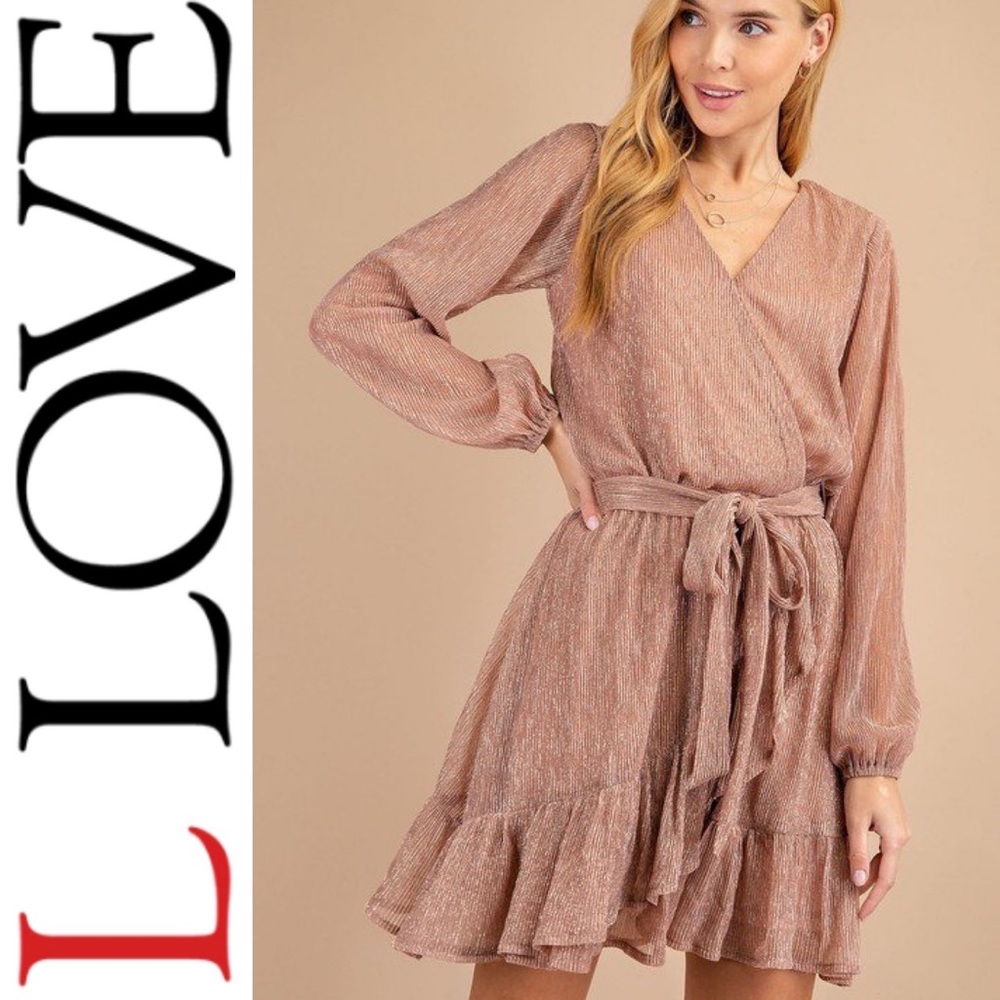 ❤️ Rose Gold Chiffon Wrap Dress size M Valentines